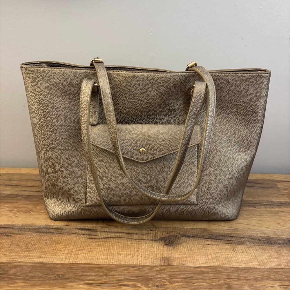 Madison West Large Leather Tote Bag Gold Bronze